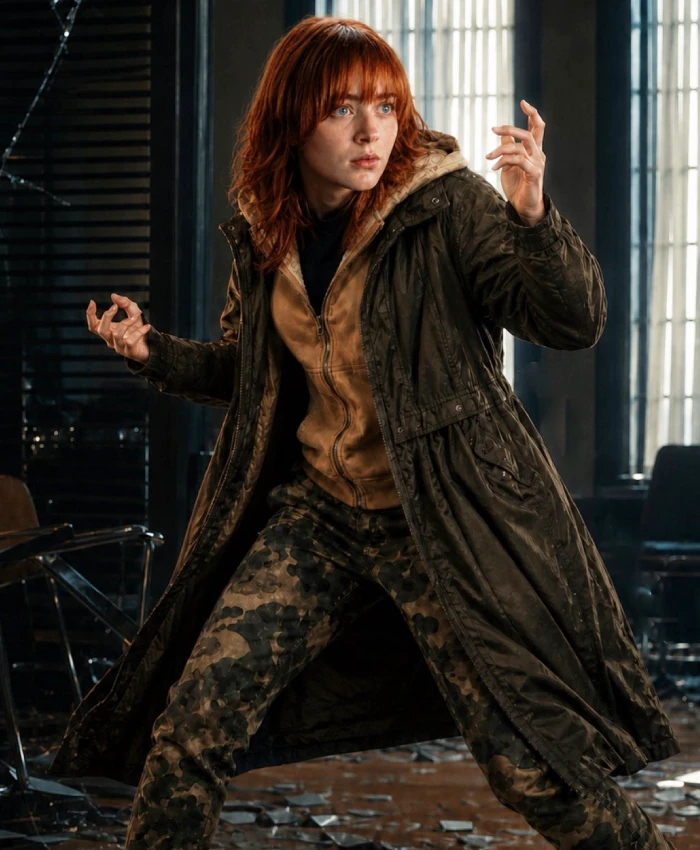 Sadie Sink Spider man Brand New Day Movie 2026 Jean Grey Leather Coat