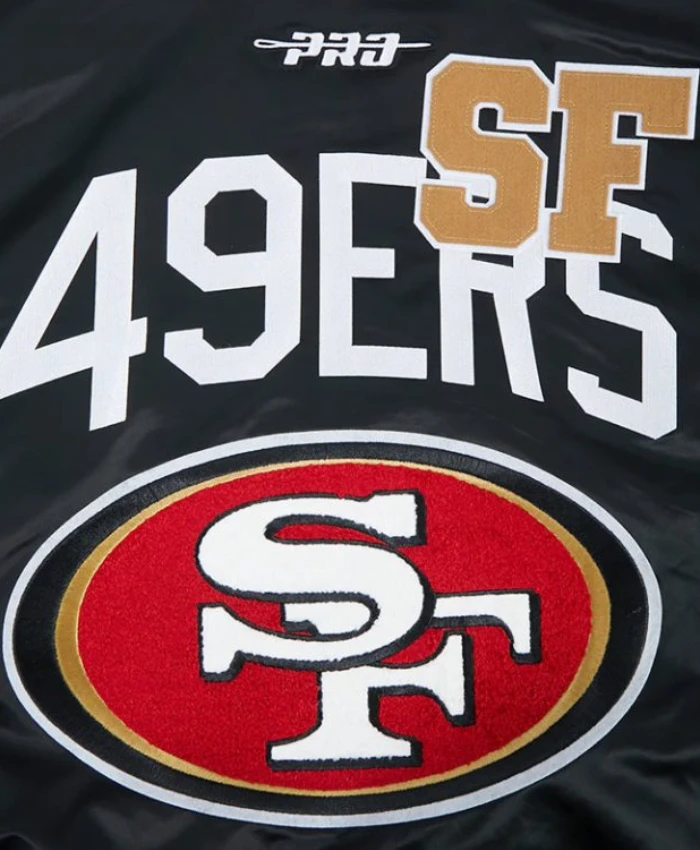San Francisco 49ers Black Letterman Full Snap Satin Jacket