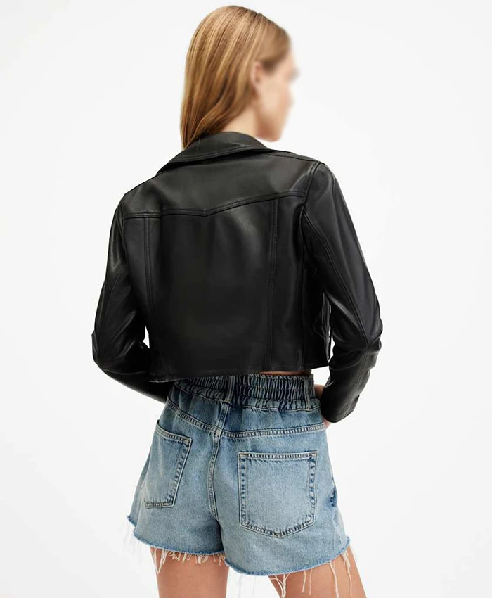 All Saints Elora Cropped Biker Leather Jacket - Image 2