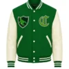 Shop Franklin Adamim GTA 5 Green And White Wool And Leather Varsity Jacket