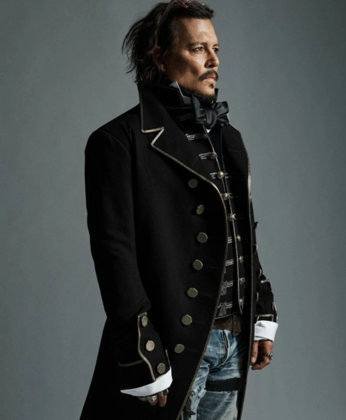 Shop Halloween 2026 Johnny Depp Gothic Black Wool Coat for Mens