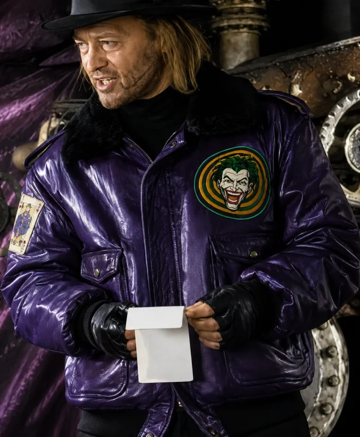Shop Joker Goon Purple Leather Bomber Jacket