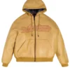 Shop Now Avirex Script Nappa Leather Tan Hoodie On Sale