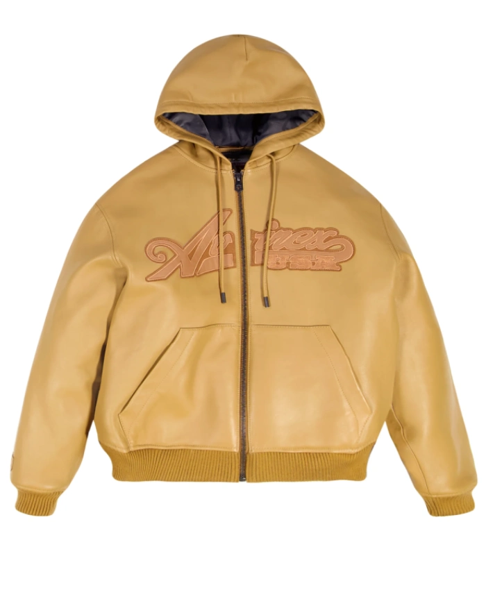 Shop Now Avirex Script Nappa Leather Tan Hoodie On Sale