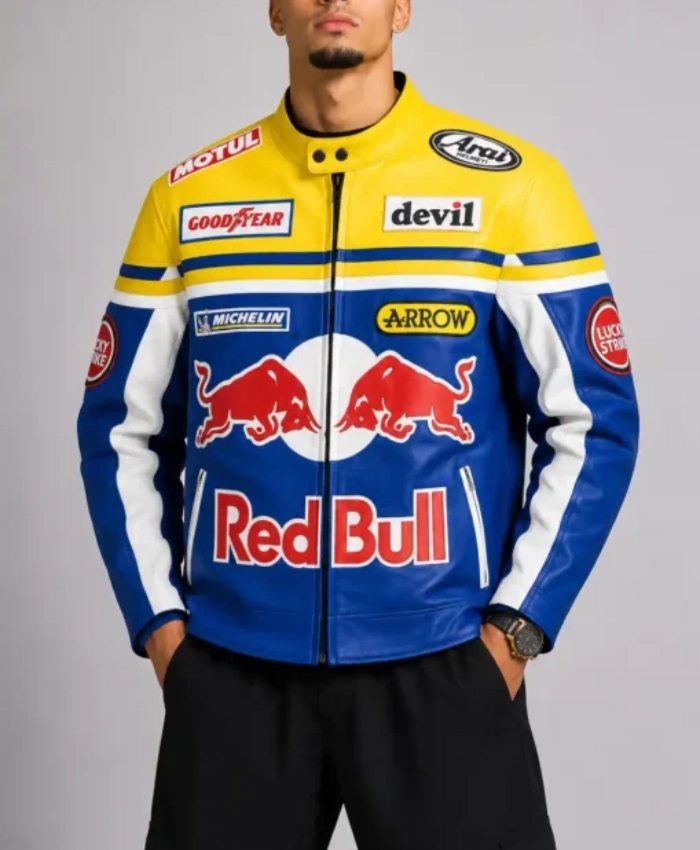Shop Now Red Bull Bike Blue Racing Leather Jacket For Sale