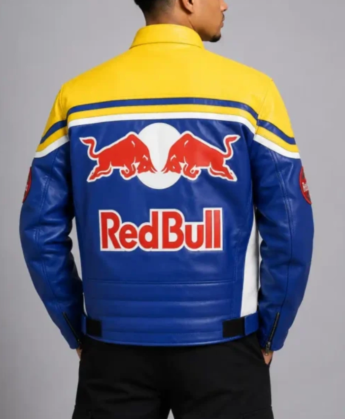 Shop Now Red Bull Bike Racing Blue Leather Jacket For Sale