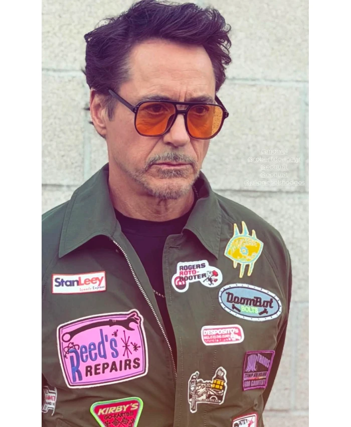 Shop Now Robert Downey Jr Marvel Patch Green Jacket