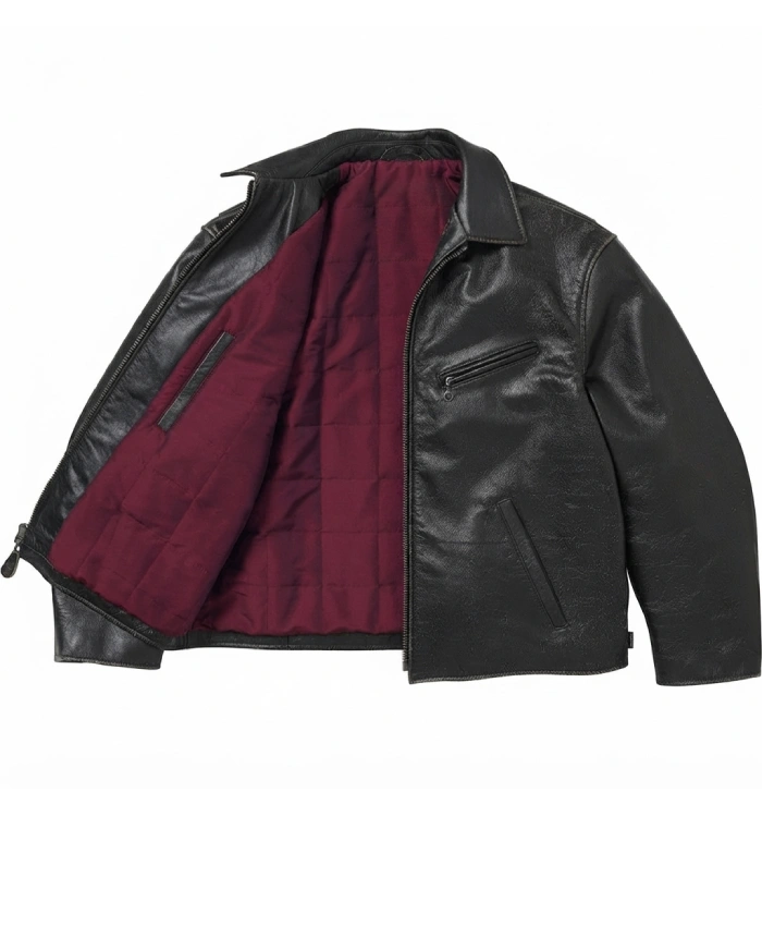 Shop Now Supreme x Schott Distressed Leather Zip Up Jacket