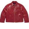 Shop Now Supreme x Schott Distressed Red Leather Zip Up Jacket