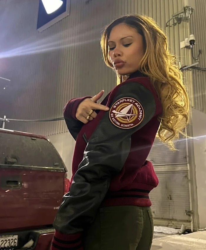 Shop Star Trek Starfleet Academy Maroon and Black Wool Varsity Jacket