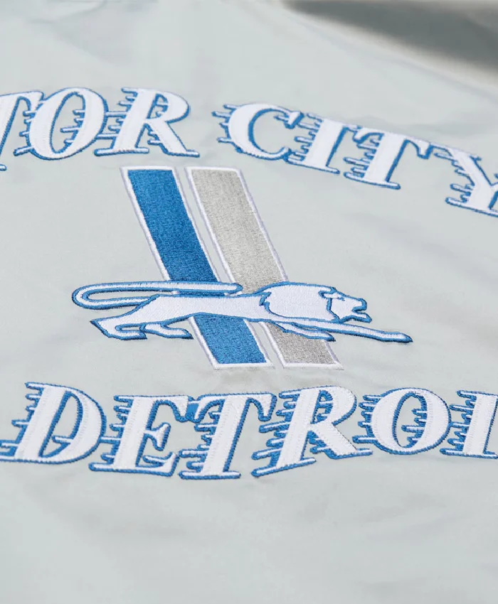 Silver Vintage Detroit Lions Logo Double Down Satin Jacket