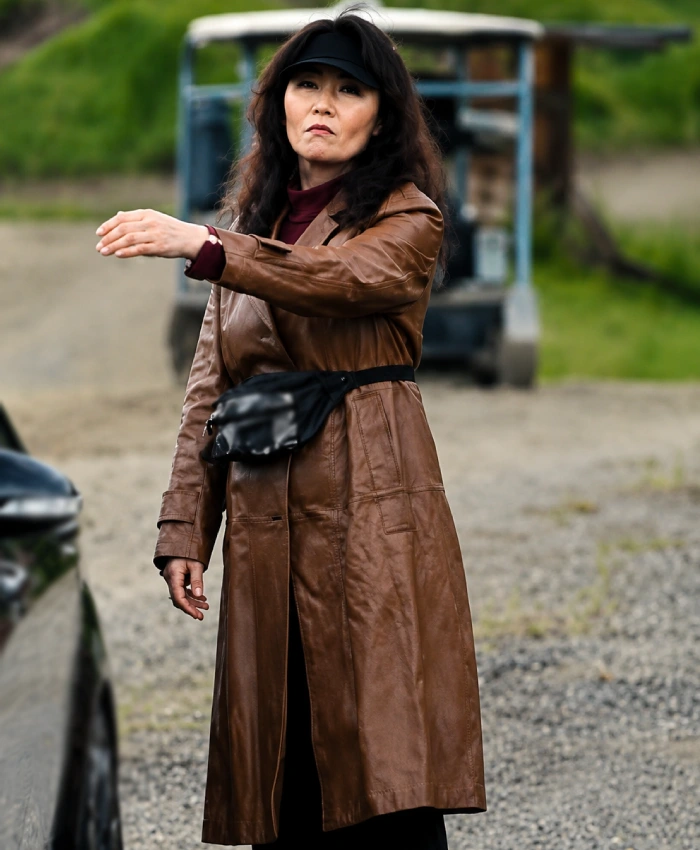 Ms. X 2026 Simone Kessell Brown Leather Trench Coat