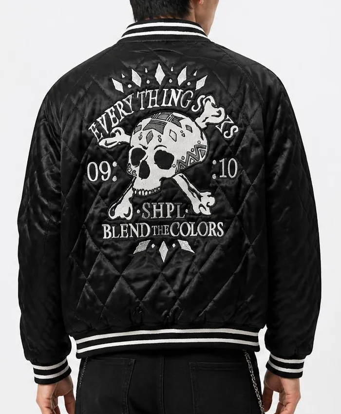 Skull and Crossbone Quilted Black Jacket Men