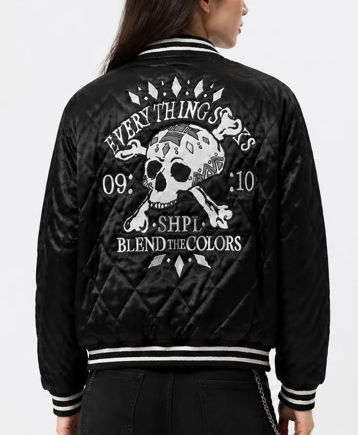 Skull and Crossbone Quilted Black Jacket Women