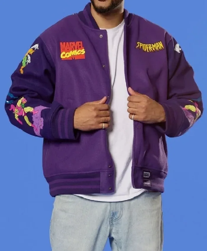 Spider Man 90’s Purple Varsity Jacket Mens