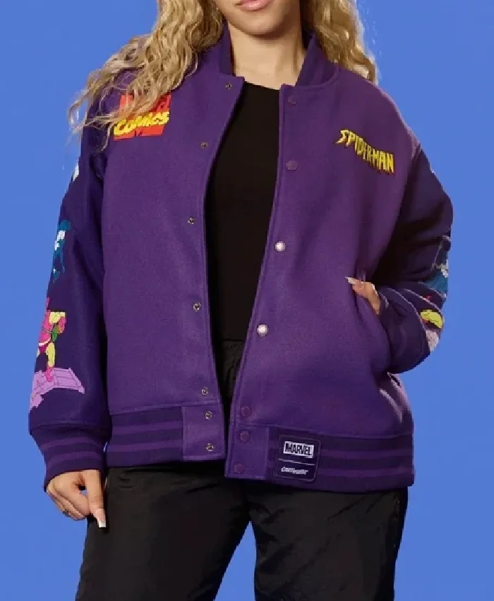 Spider Man 90’s Purple Varsity Jacket Womens