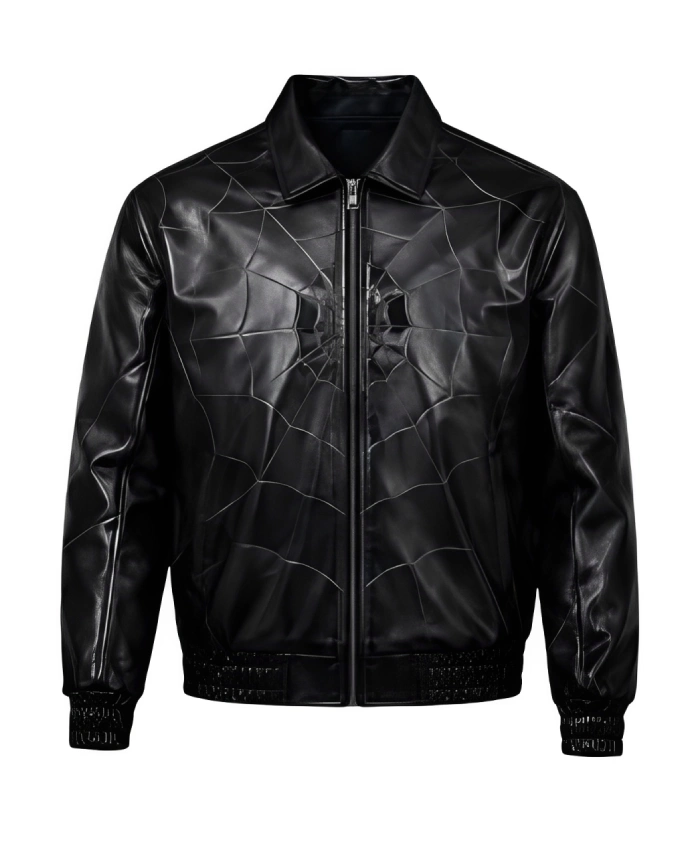 Spider-Man web Black Bomber Leather Jacket