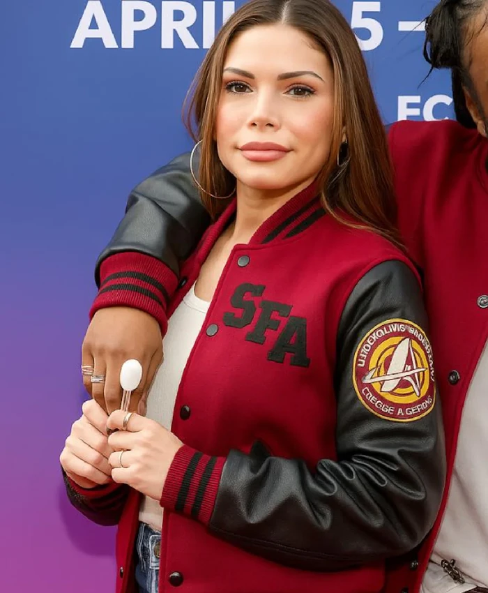 Star Trek Starfleet Academy Maroon and Black Wool Varsity Jacket Sale