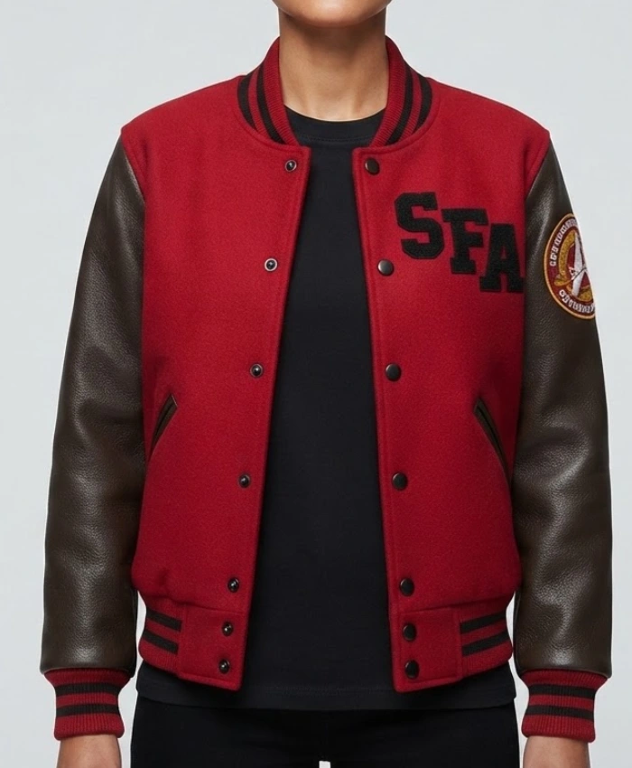 Star Trek Starfleet Academy Maroon and Black Wool Varsity Jacket