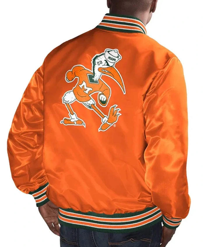 Starter Miami Hurricanes Bomber GreenOrange Satin Jacket