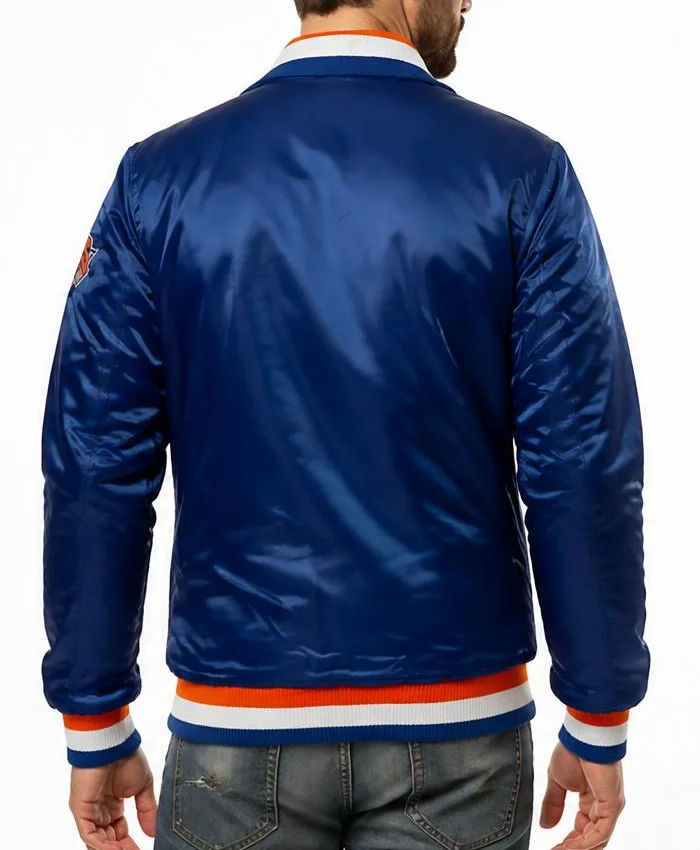 Starter NY Knicks Bomber Blue Satin Jacket Men