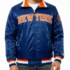 Starter NY Knicks Bomber Blue Satin Jacket Mens