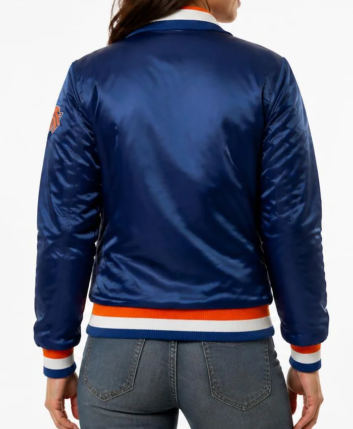 Starter NY Knicks Bomber Blue Satin Jacket Women
