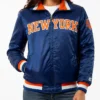 Starter NY Knicks Bomber Blue Satin Jacket Womens