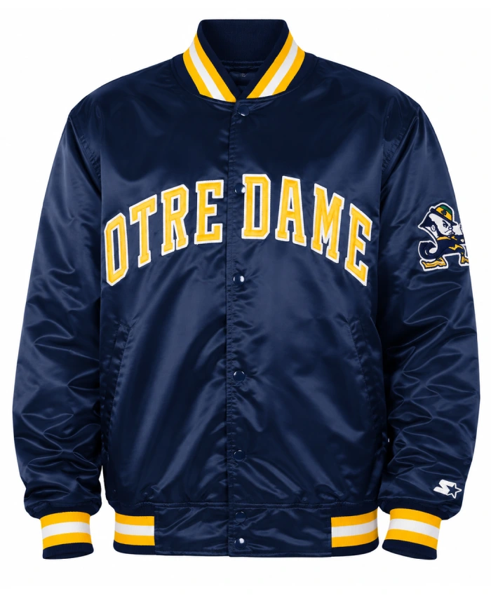 Starter University of Notre Dame 90s Blue Satin Jacket For Sale