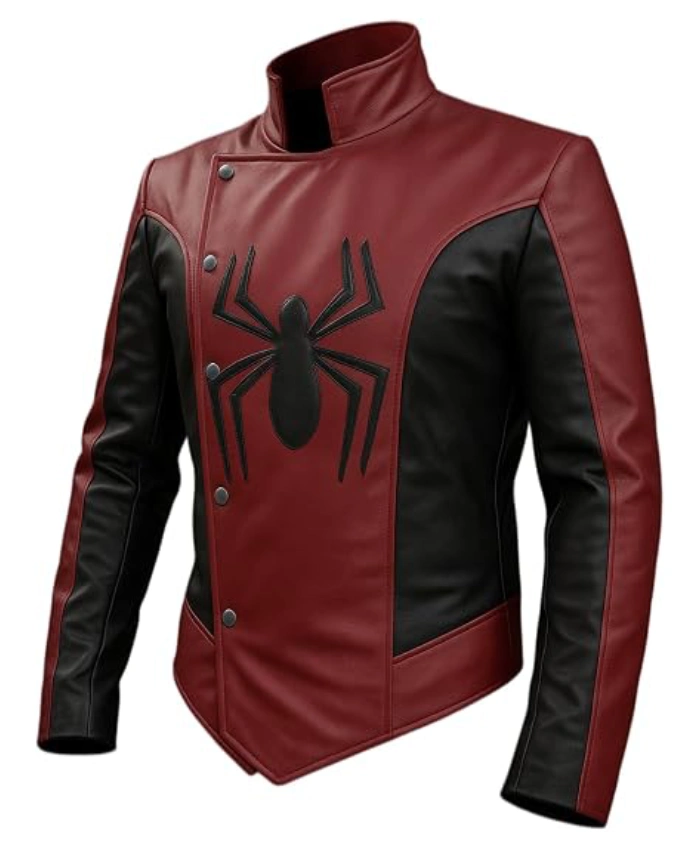 Spideey Men Maroon Leather Jacket