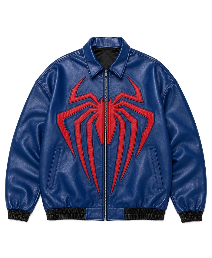 Spider-Man Oversized Blue Leather Jacket