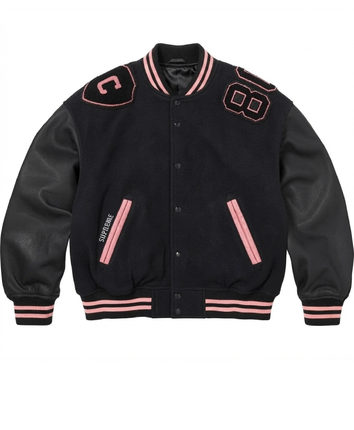 Supreme Captains Wool with Leather Sleeves Black Varsity Jacket