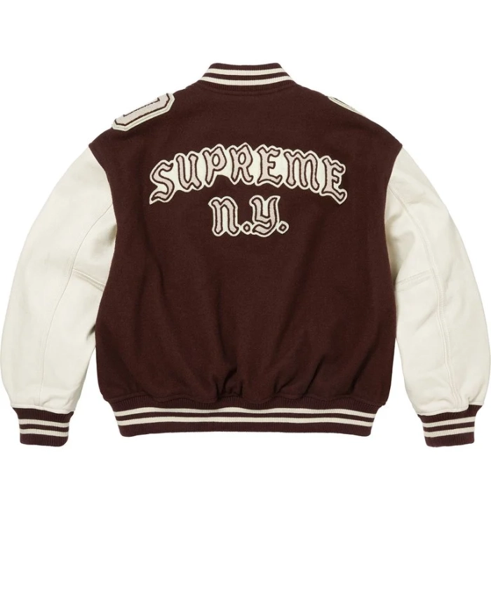 Supreme Captains Wool with Leather Sleeves Brown Jacket