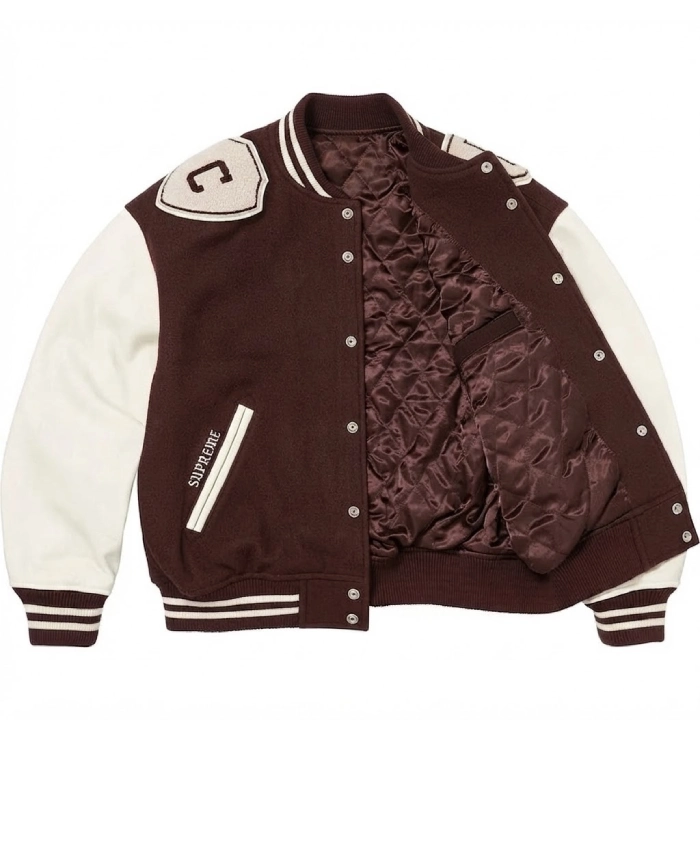 Supreme Captains Wool with Leather Sleeves Brown Varsity Jacket