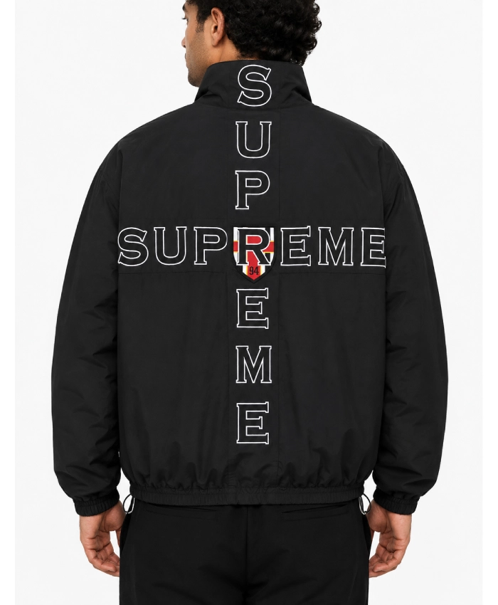 Supreme 2026 Embroidered Logo and Printed Design Polyester Cross Black Track Jacket