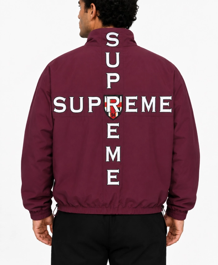 Supreme 2026 Embroidered Logo and Printed Design Polyester Cross Burgundy Track Jacket