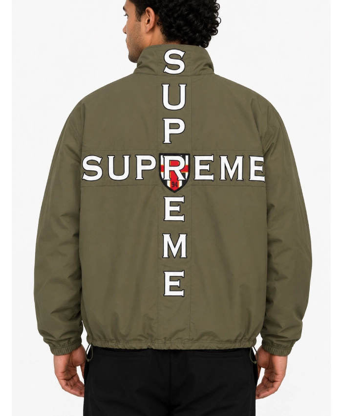 Supreme 2026 Embroidered Logo and Printed Design Polyester Cross Olive Green Track Jacket