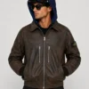Supreme Stone Island Brown Leather Bomber Removable Hood Jacket