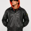 Supreme Stone Island Leather Bomber Hooded Jacket
