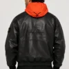 Supreme Stone Island Full Zip Leather Bomber Removable Hood Jacket