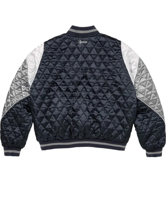 Supreme x Champion Quilted Full Snap Navy Satin Varsity Jacket