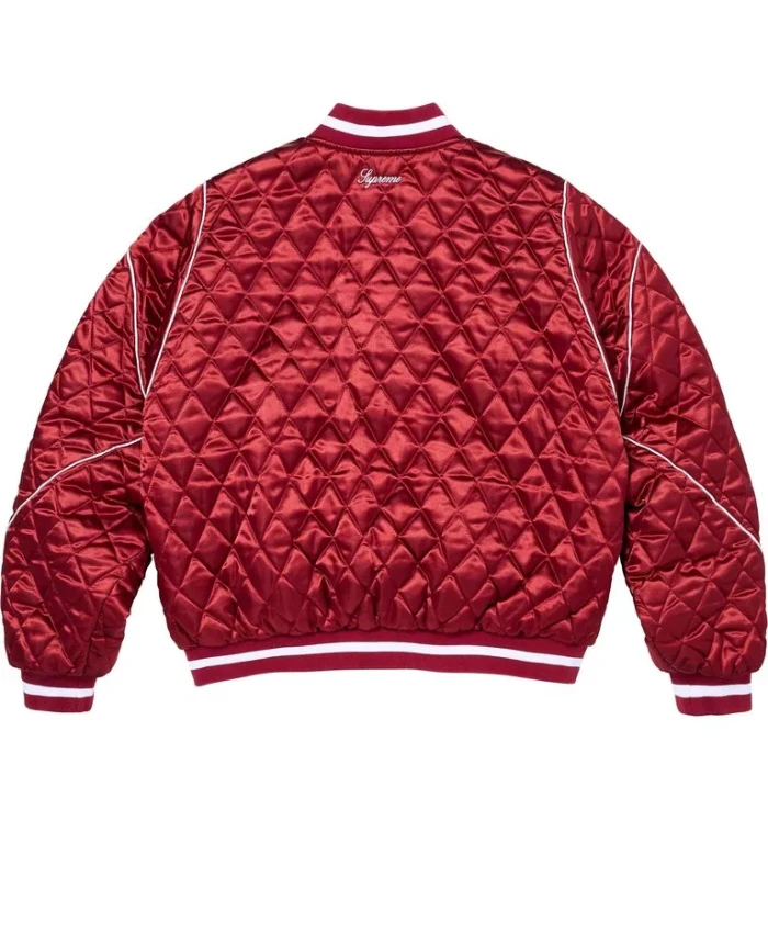 Supreme x Champion Quilted Full Snap Red Satin Varsity Jacket