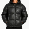Supreme x Schott Leather Down Hooded Puffer Jacket in Black