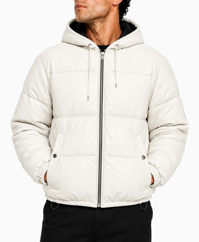 Supreme x Schott Leather Down Hooded Puffer Jacket in White