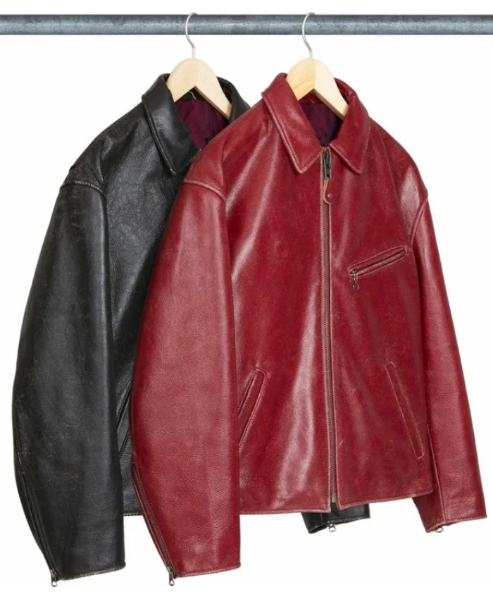 Supreme x Schott Distressed Leather Zip Up Jacket