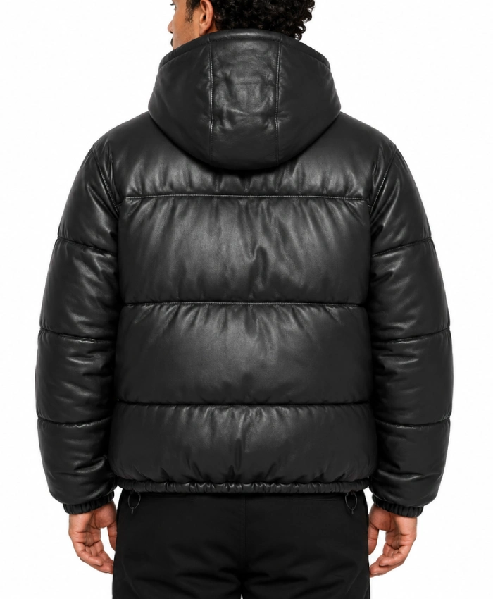 Supreme x Schott 2026 Leather Down Hooded Bomber Black Puffer Jacket for Men and Women