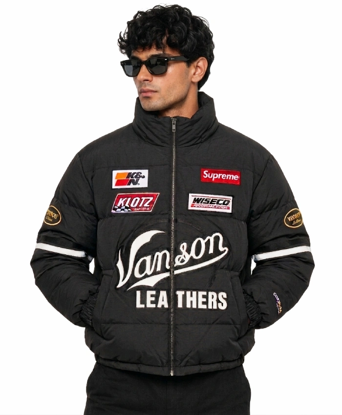 Buy Supreme x Vanson Leathers Cordura Down Detachable Hood Black Jacket for Unisex