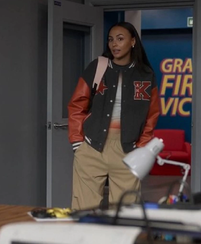 Ted Lasso S04 Abbie Hern Wool Black and Red Bomber Jacket