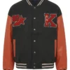 Ted Lasso S04 Abbie Hern Wool with Leather Black and Red Bomber Jacket On Sale