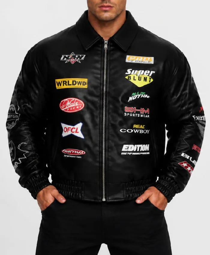 The Only Way Is Essex S37 Harry Derbidge Patched Leather Jacket Mens